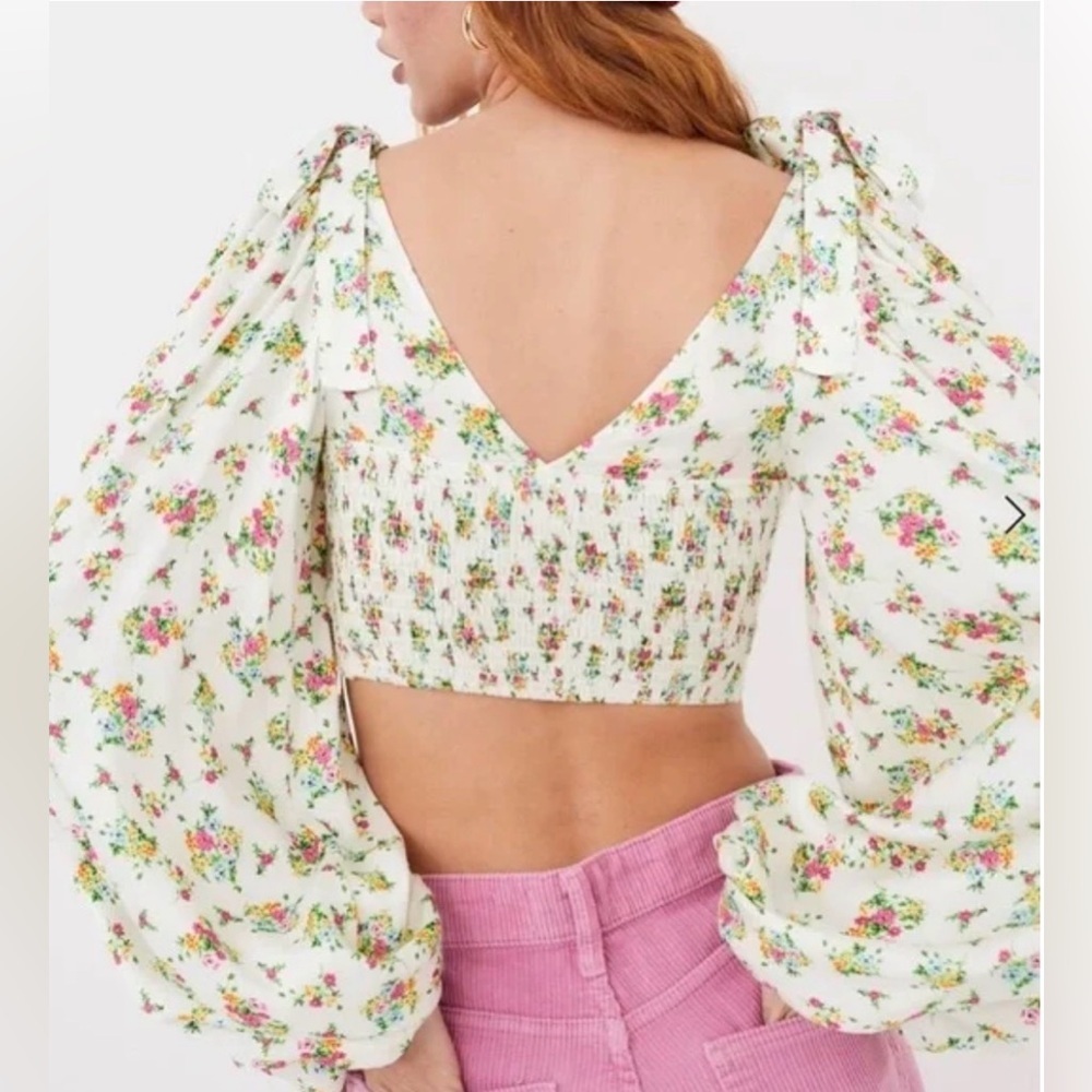 For Love & Lemons Tanya Crop Top White Floral XS NWT Boho Cottagecore - Picture 3 of 7